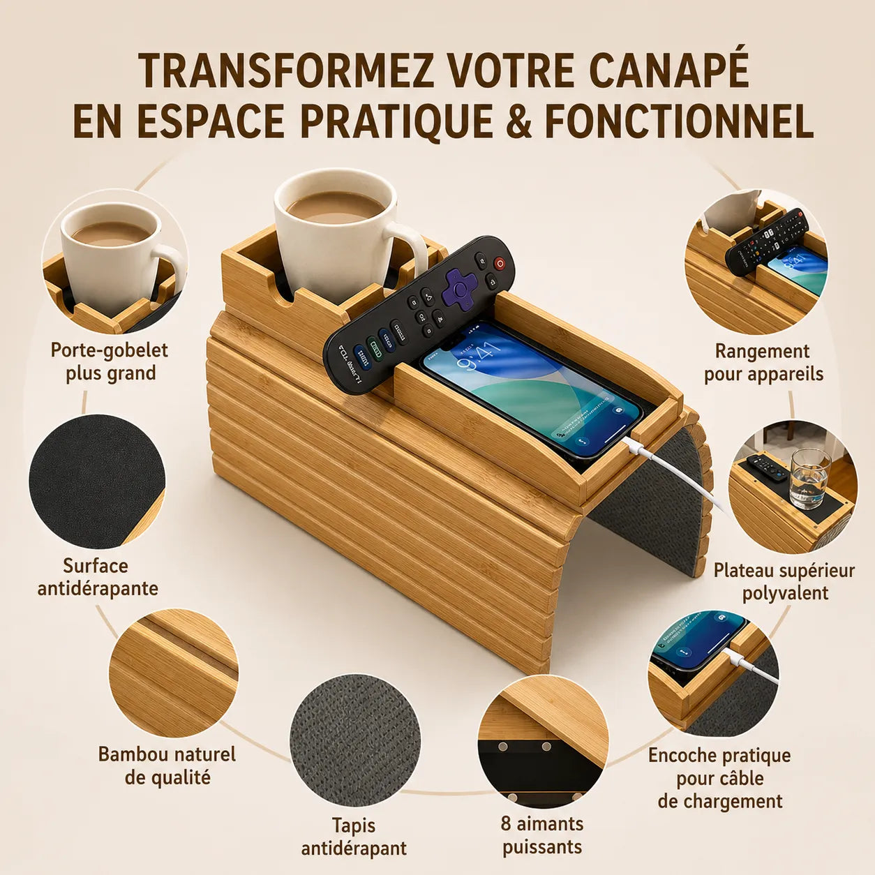 Plateau Canapé Bambou Pliable - Tout à portée de main